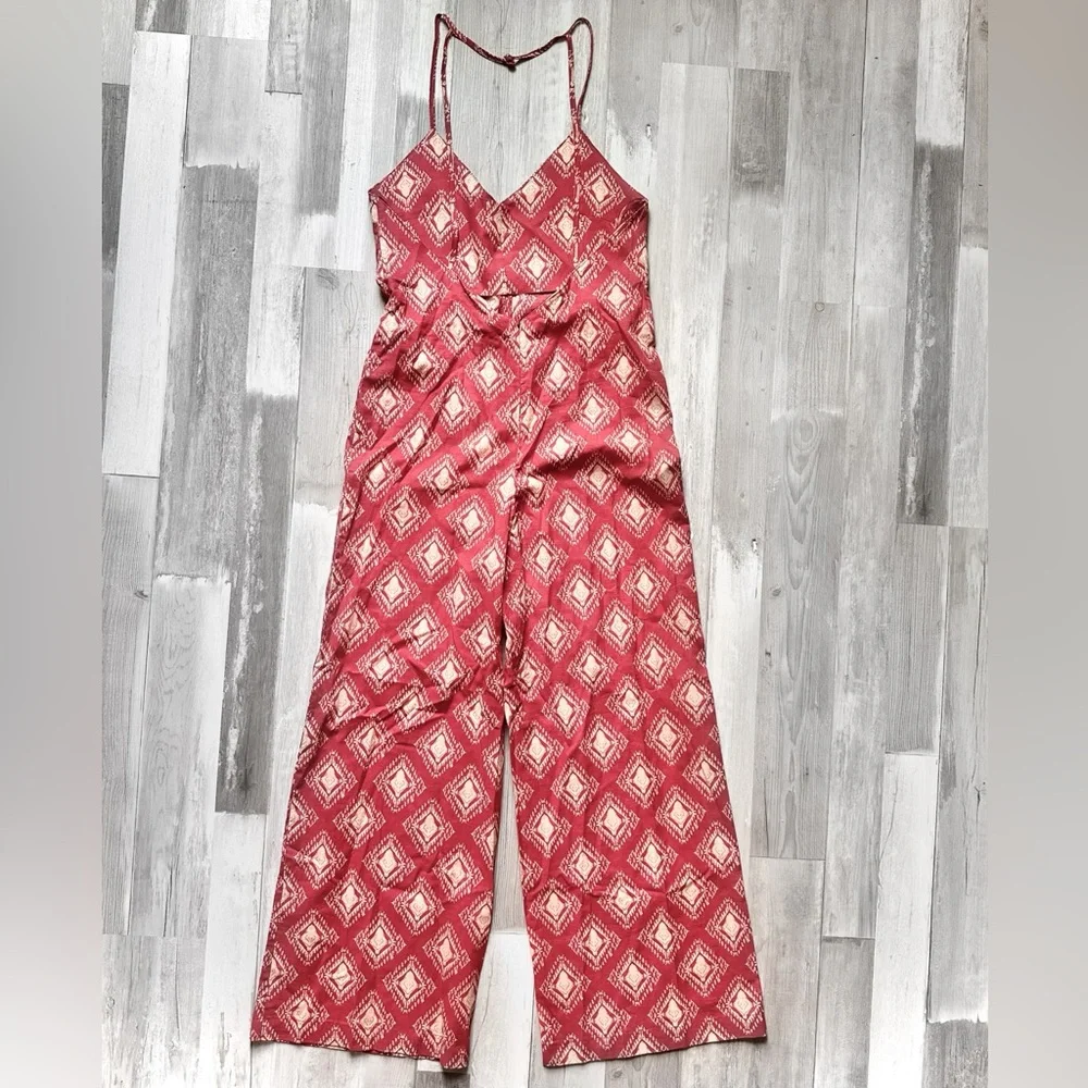 NWT Zara The Jami Ikat Pattern Boho Jumpsuit in Terracotta
